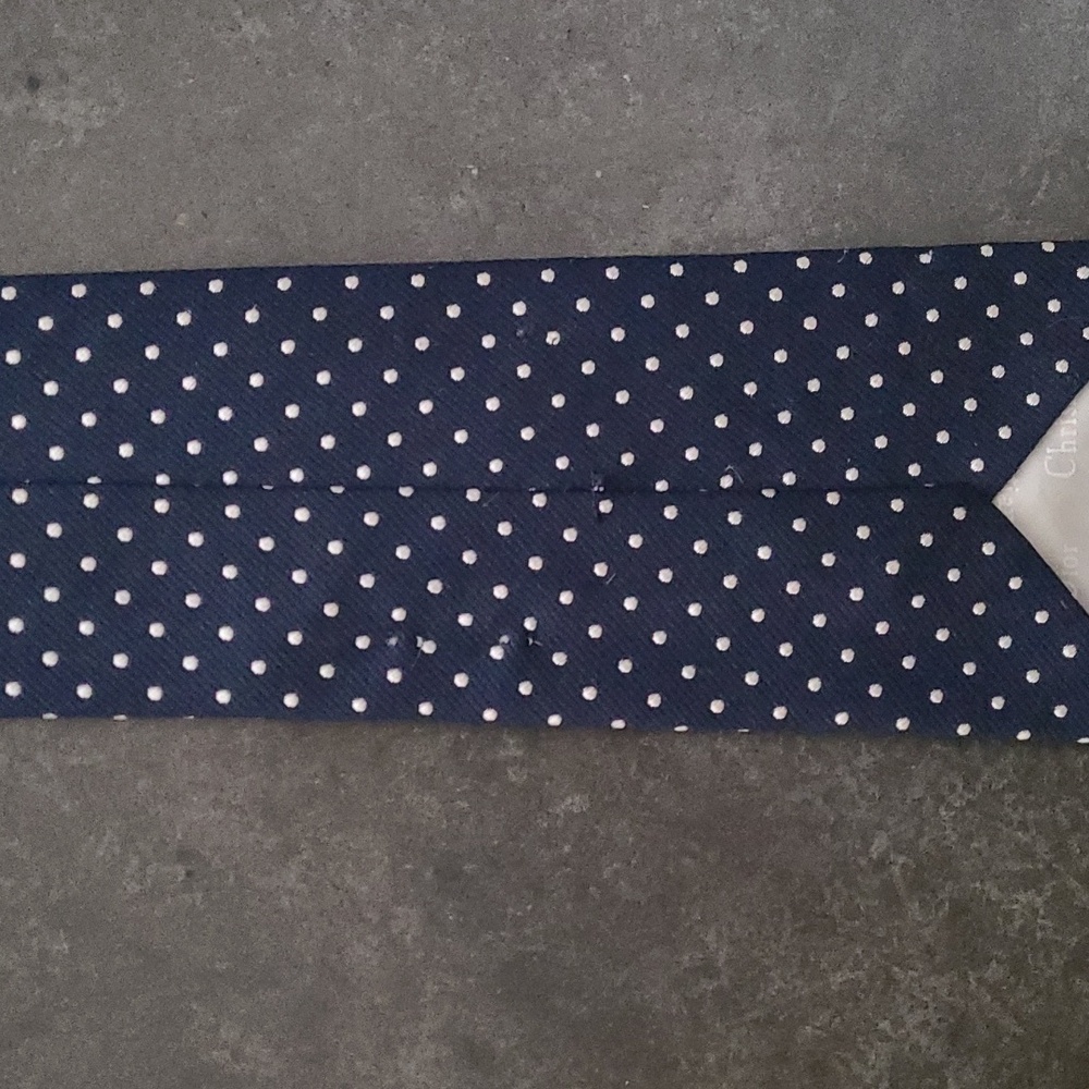 VINTAGE CHRISTIAN DIOR LOGO MONOGRAM POLKA DOT NECK TIE - Picture 5 of 7